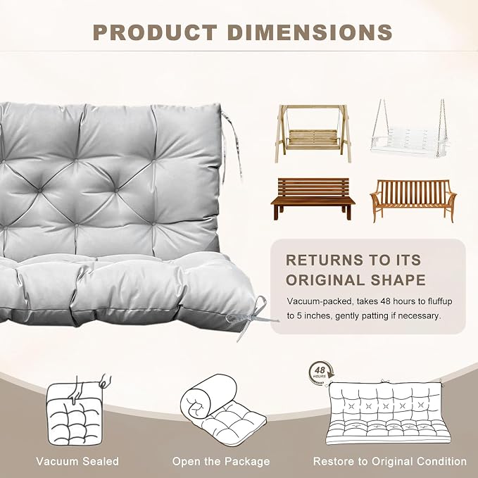 Porch Swing Cushion with Backrest, Waterproof Bench Cushion - Image 6