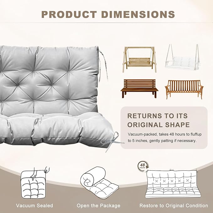 Porch Swing Cushion with Backrest, Waterproof Bench Cushion - Image 6