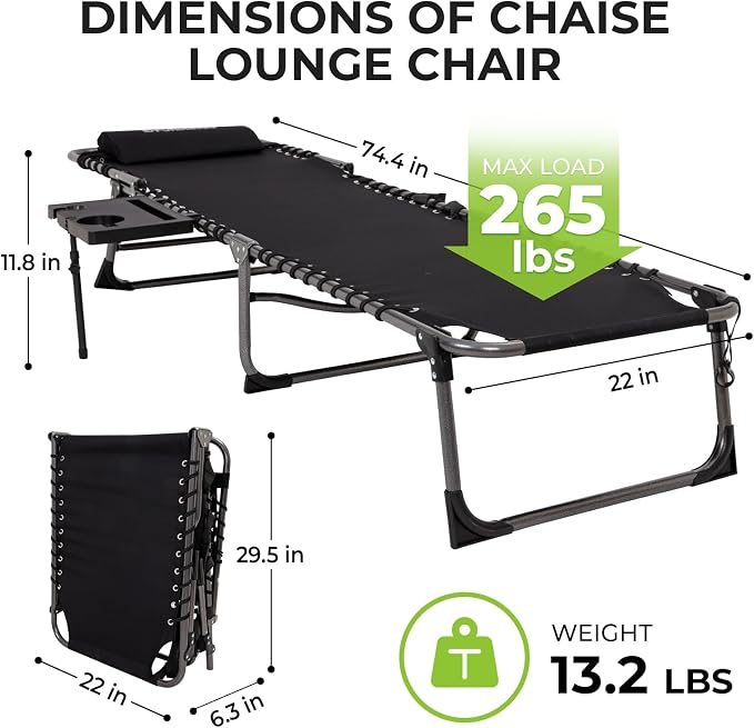 FUNDANGO Chaise Lounge Chair Outdoor, 5-Position Folding Tanning Chair - Image 3