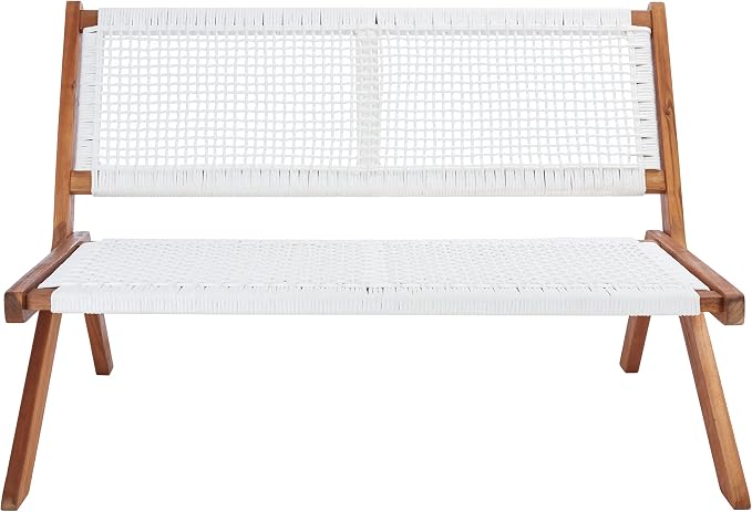 SAFAVIEH Outdoor Collection Kobina Natural Acacia Wood/White Rope Foldable Bench by SAFAVIEH
