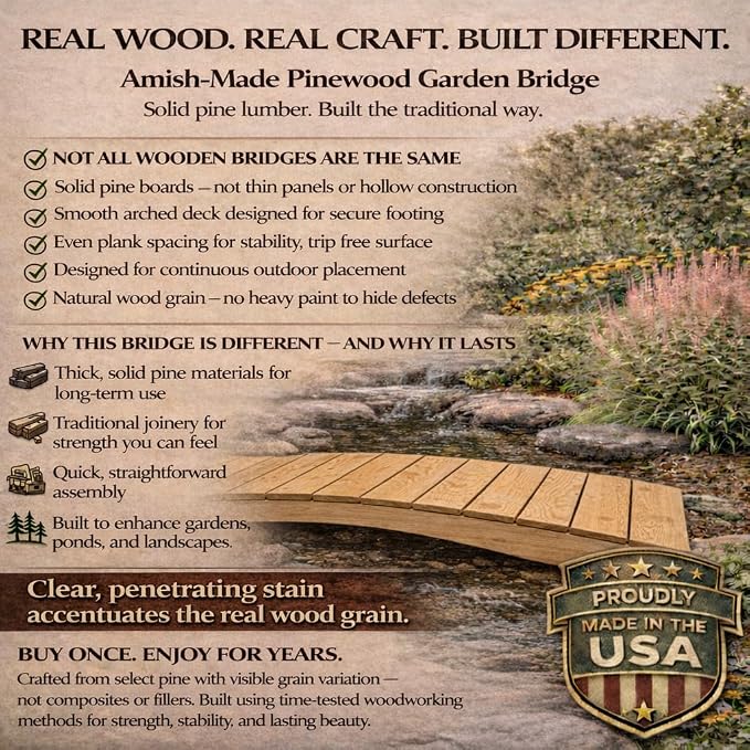 10 FT NATURAL Amish Made Pinewood Heavy Duty Garden Bridge - Image 3