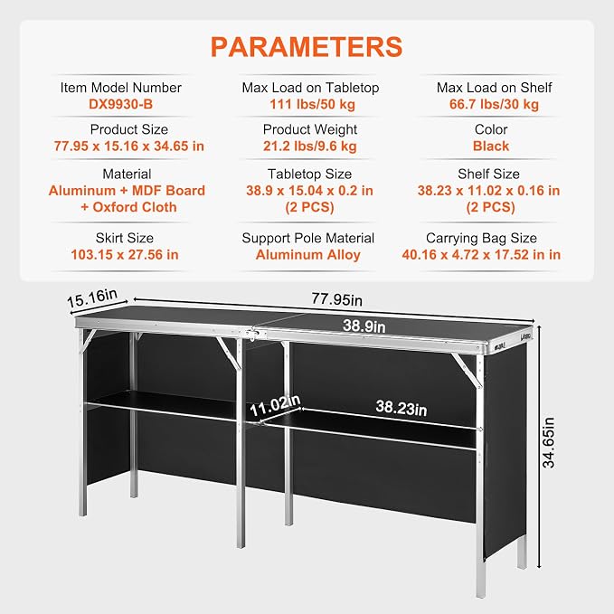 VEVOR Extra Long Folding Portable Bar Tradeshow Podium Table - Image 3