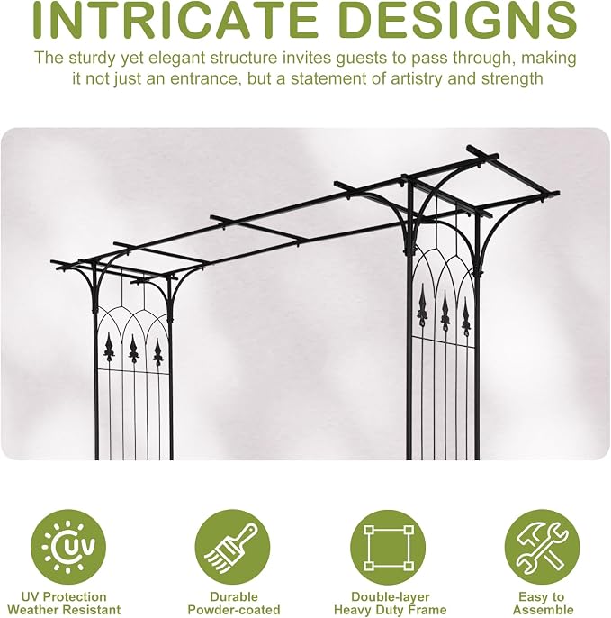 Outvita 7Ft Garden Arch Arbor, Steel Frame Stand Trellis, Arbour Archway - Image 4