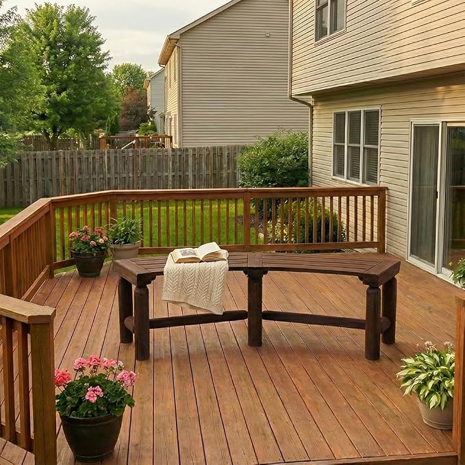FORTUNO Outdoor Wooden Curved Backless Porch Bench Rustic Style Cedar/Fir Wood - Image 6