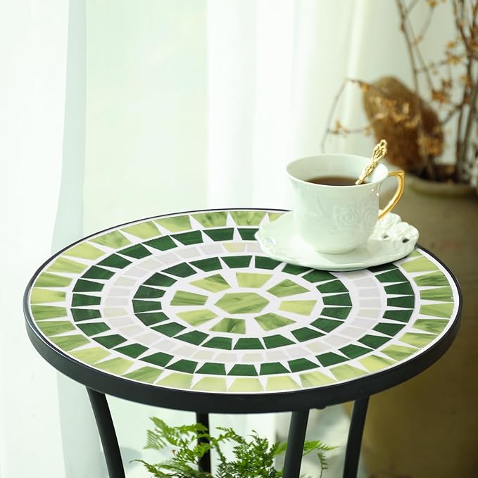 VCUTEKA Outdoor Side Table Mosaic Patio Table Accent Tables Mosaic Tile Top - Image 2