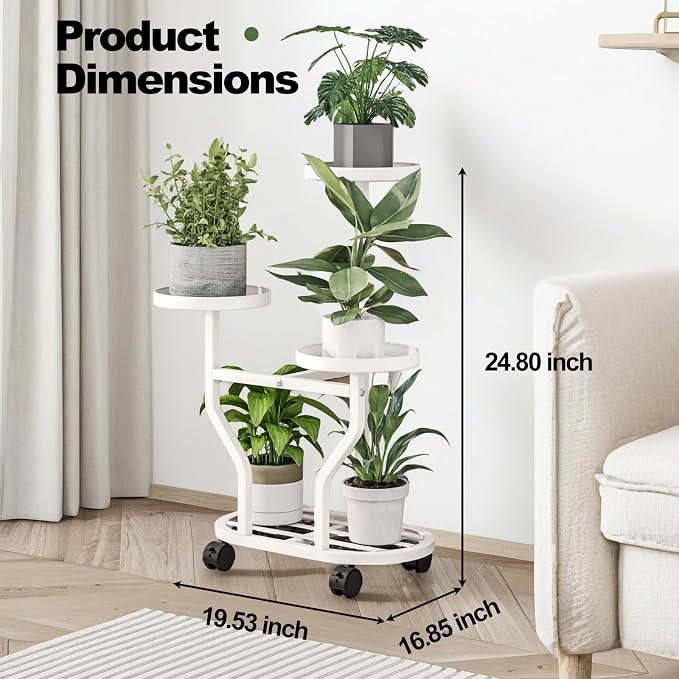 Plant Stand with Wheels 3 Tier Metal Plant Holder Corner Flower Shelf - Image 2
