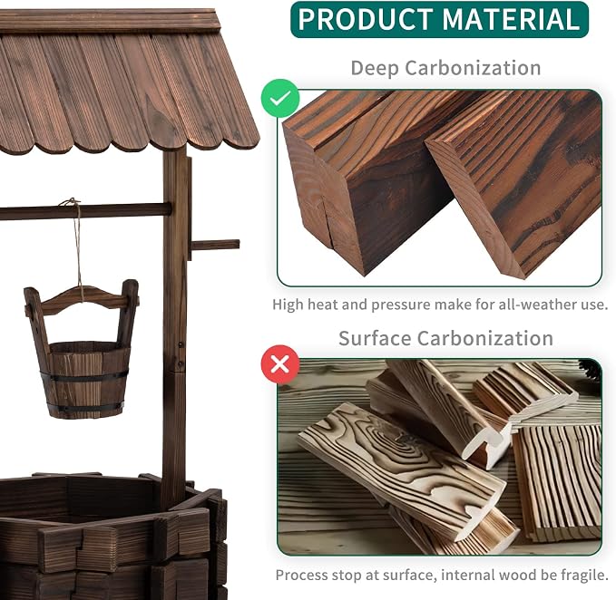 UDPATIO Rustic Solid Fir Wood Wishing Well Planter - Image 5