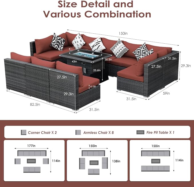 BULEXYARD 11 Piece High Back Patio Furniture Set - Image 6