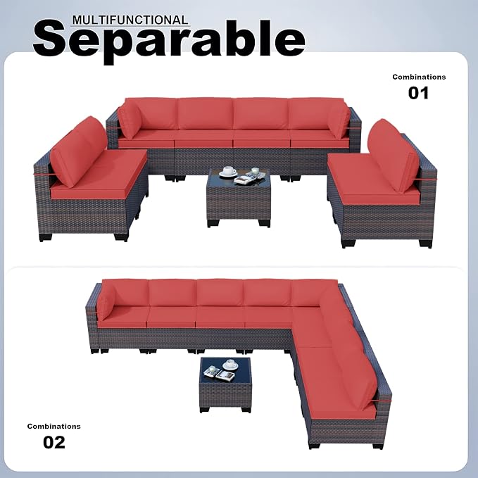 Kullavik 9 Pieces Outdoor Patio Furniture Set, Outdoor Sectional Rattan Sofa - Image 5