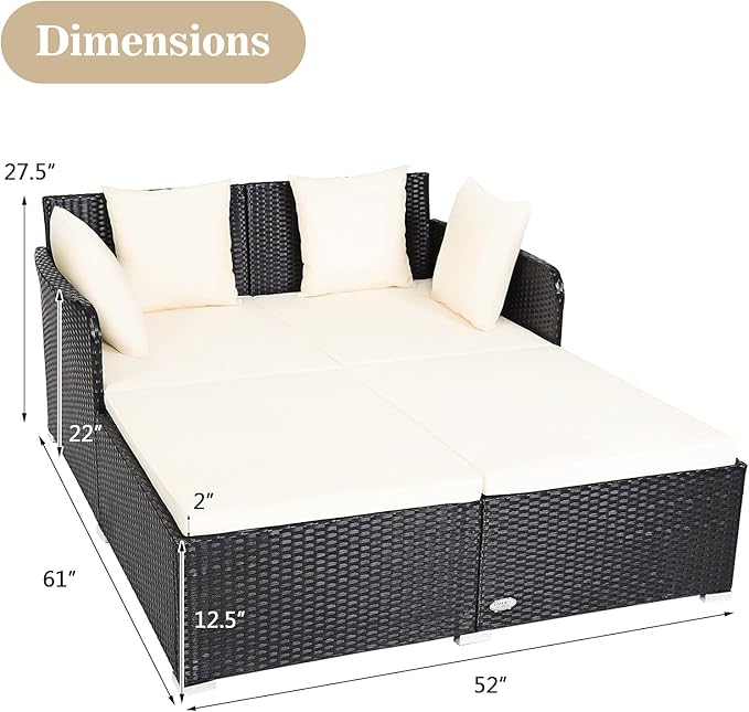 HAPPYGRILL Outdoor Daybed Rattan Wicker Patio Daybed - Image 3