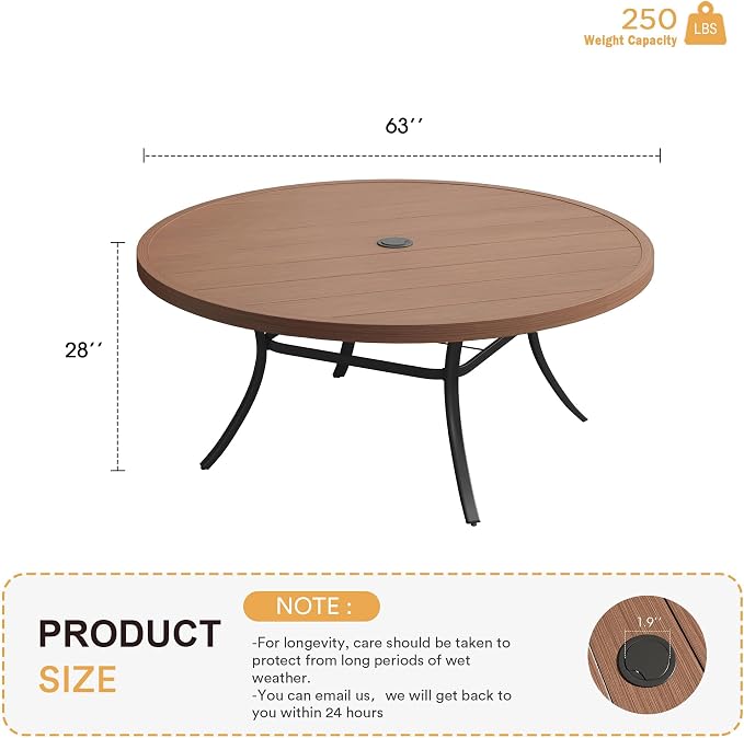 VICLLAX 63" Outdoor Round Patio Table - Image 3