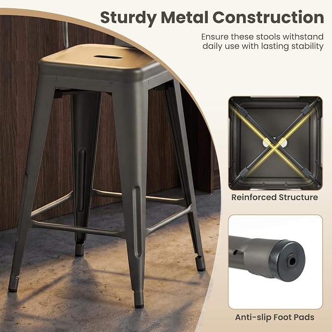 COSTWAY 24'' Metal Bar stools Set of 4, - Image 5