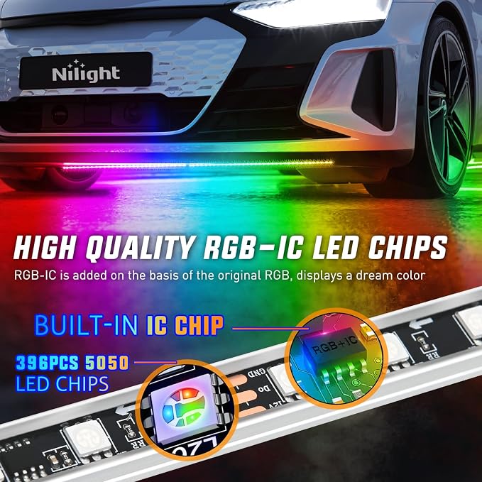 Nilight 8Pcs Aluminum Underglow Neon Accent Strip Lights 396 LEDs Dream Color - Image 3