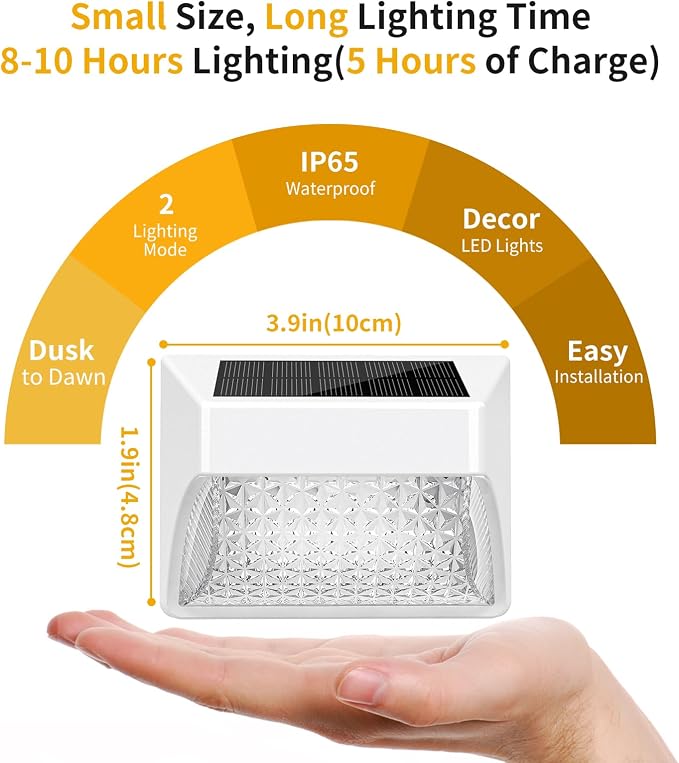 Solar Fence Deck Lights Outdoor 8 Pack Waterproof Dusk to Dawn Warm White/Cool - Image 6