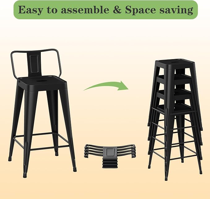 Metal Bar Stools Set of 4 Barstools Indoor/Outdoor Counter Height Bar Stools - Image 4