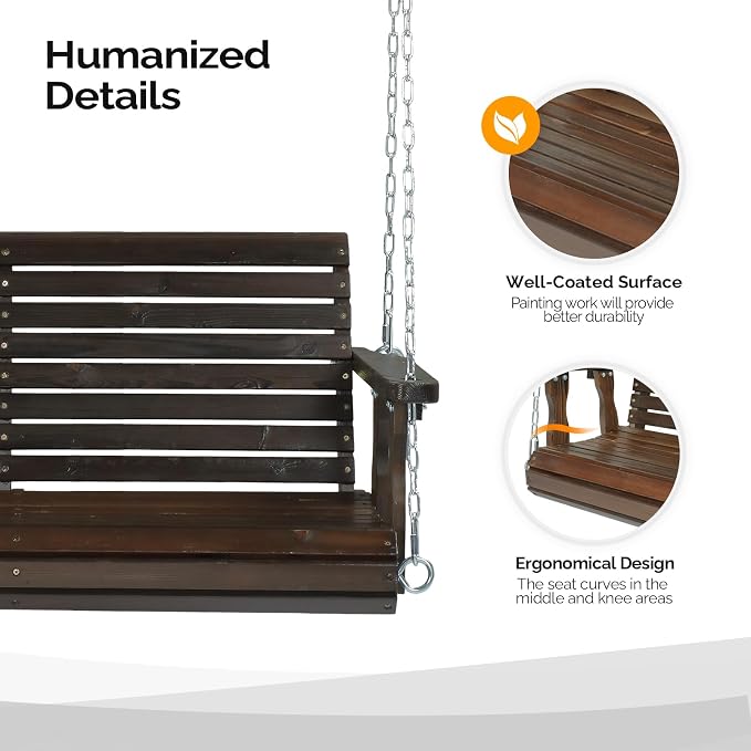 VINGLI Upgraded Patio Wooden Porch Swing - Image 3