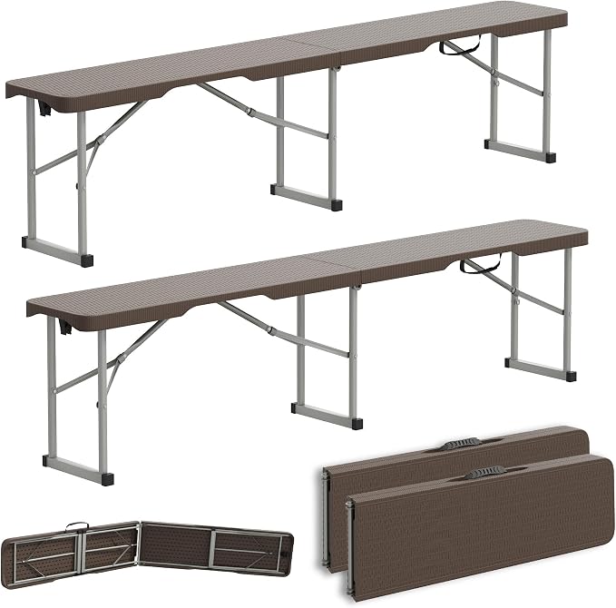 6ft Plastic Folding Bench with Carrying Handle & Lock, Portable Outdoor Bench by Candockway