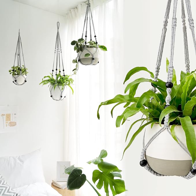 Mkono 3 Pack Macrame Plant Hangers Indoor Different Size Hanging Planter Basket - Image 2