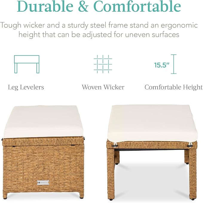 Best Choice Products Set of 2 Wicker Ottomans, Additional Seating, Side Table - Image 2
