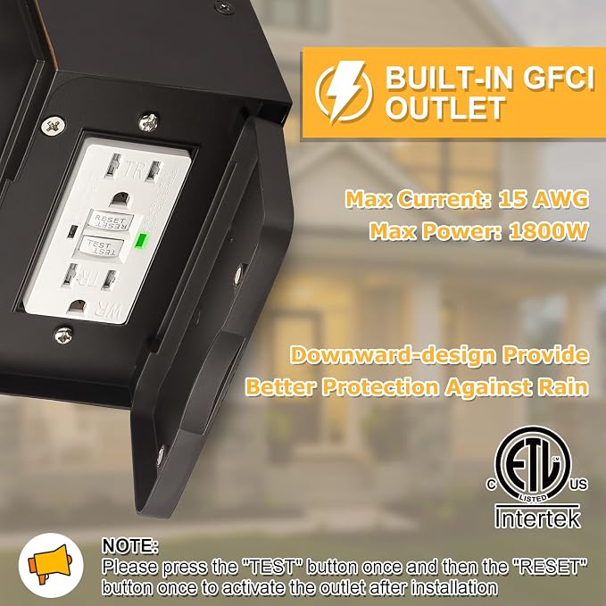 Porch Light with GFCI Outlet Built in, Dusk to Dawn Outdoor Lighting with Outlet - Image 3