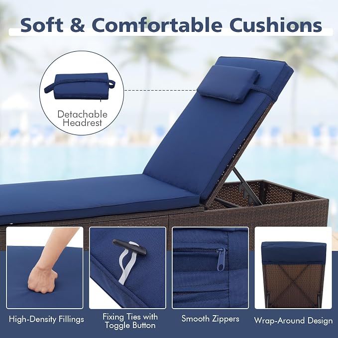Tangkula Patio Chaise Lounge, Outdoor Rattan Lounge Chair w/ 6-Level Backrest - Image 7