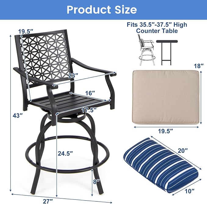 Giantex Outdoor Bar Stools Set of 4, Metal Patio Bar Chairs - Image 3