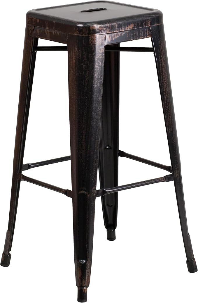 Flash Furniture Lily 4 Pack Commercial Grade 30" High Backless Black-Antique - Image 7