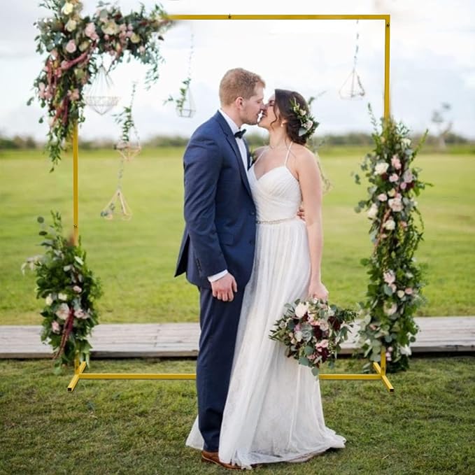 Wokceer Backdrop Stand Square Wedding Arch 6.6FT x 5.2FT Gold Metal Balloon - Image 4