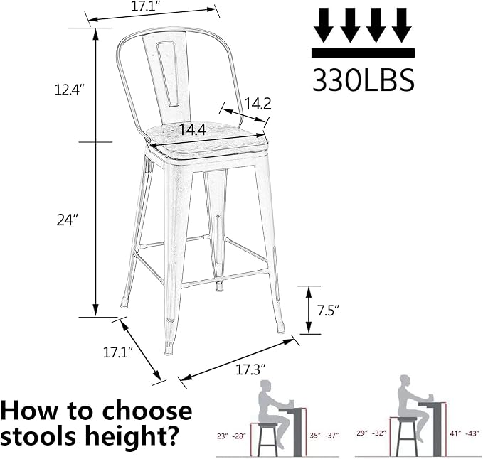 Alunaune 24" Swivel Metal Barstools Set of 4 High Back Counter Height Bar - Image 2