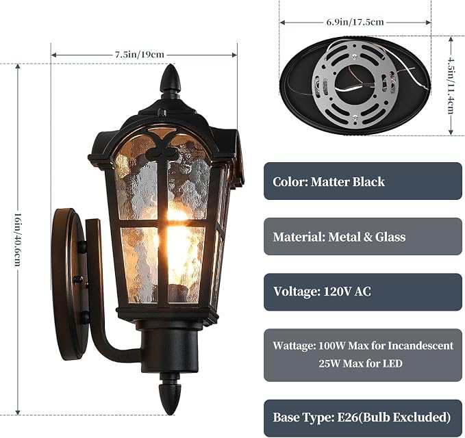 Sucolite Outdoor Wall Light Fixtures Wall Mounted, Exterior Waterproof Porch - Image 6