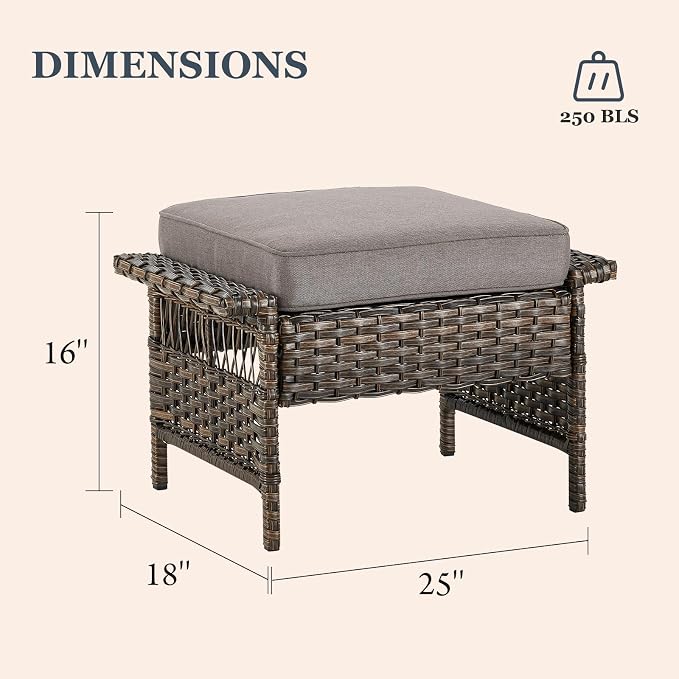 Patio Ottomans 2 Piece Outdoor Wicker Ottomans PE Rattan Footrest - Image 3