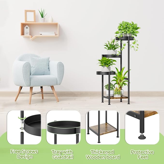 Plant Stand Indoor Outdoor Clearance, 4 Tier Tall Corner Metal Flower Pot Shelf - Image 3