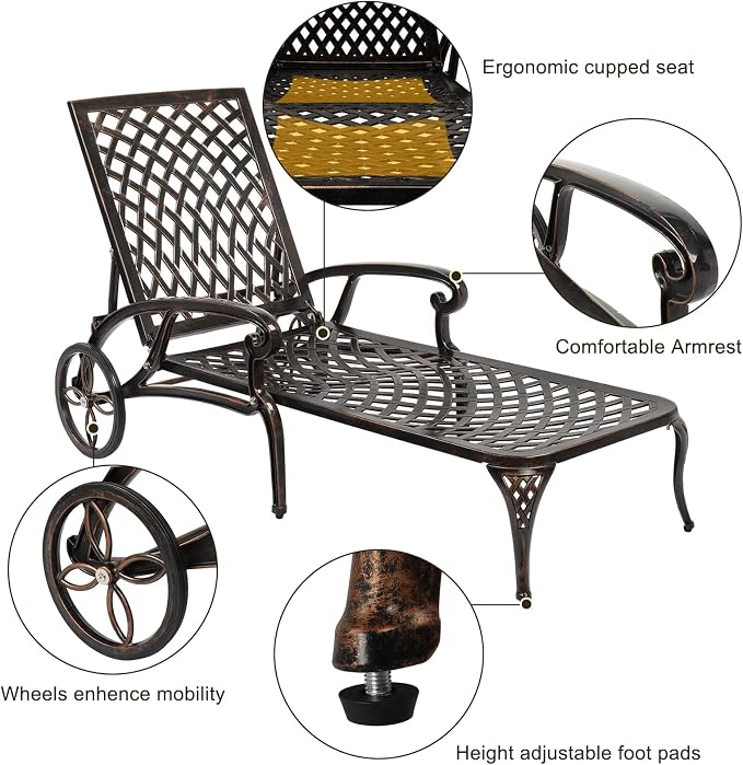 VINGLI Cast Aluminum Outdoor Chaise Lounge Chair - Image 7