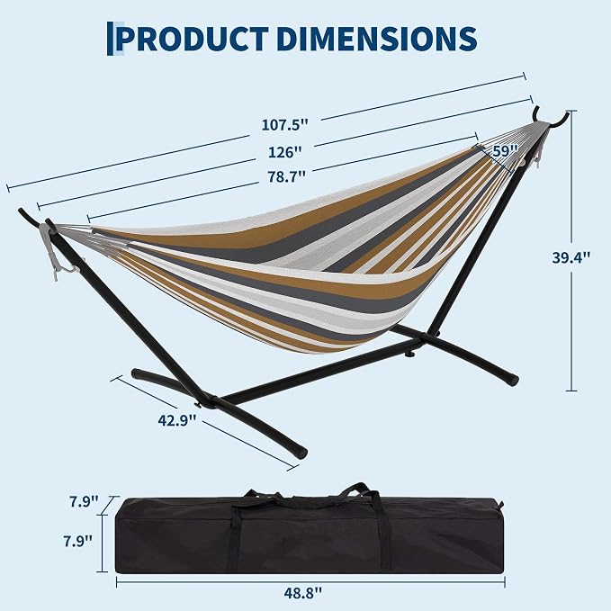 Double Hammocks with Stand for Outside, Portable Space Saving Heavy-Duty Steel - Image 2