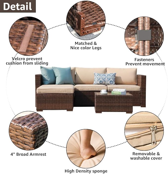 Patiorama 5 Piece Outdoor Patio Furniture Set, Outdoor Sectional Conversation - Image 3