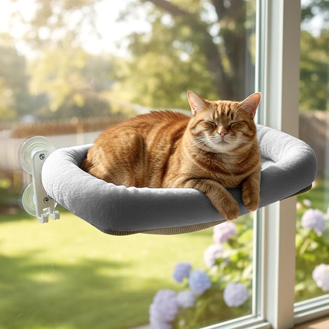 Cordless Cat Window Perch, Foldable Cat Window Hammock, 4 Strong Suction Cups by POMESEA
