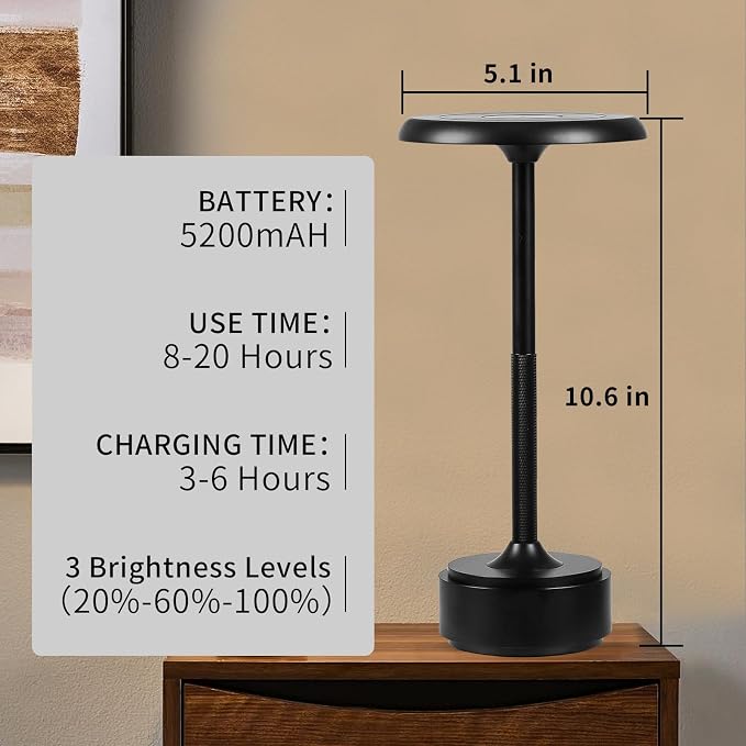5200mAh Rechargeable Cordless LED Table Lamps Touch Sensor Light, 3-Levels - Image 4