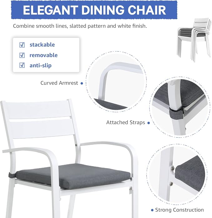 Soleil Jardin 7-Piece Outdoor Patio Dining Set, 6 Stackable Chairs - Image 6