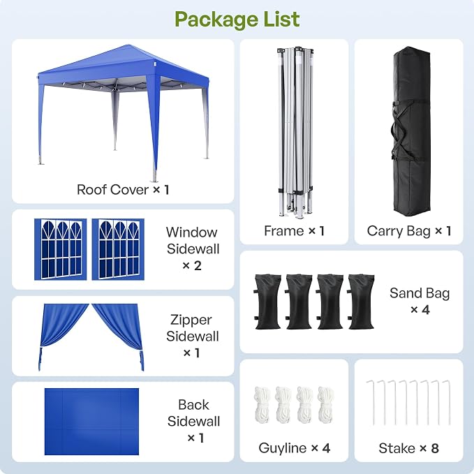 10x10 Pop Up Canopy with Sidewalls, Outdoor Instant Canopy Tent with Carry Bag - Image 3