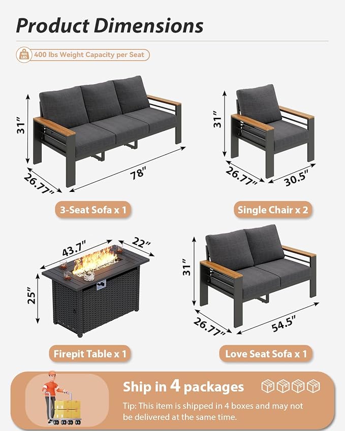 Aoxun Aluminum Outdoor Patio Furniture Set, 8-piece Outdoor Sectional - Image 7