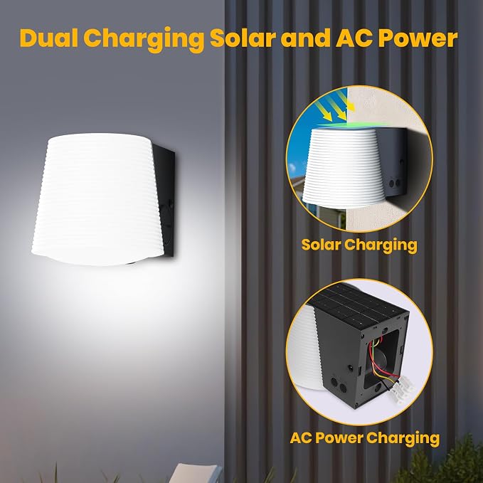Outdoor Light Fixture, AC/Solar Hybrid Charging Porch Light Outdoor Dimmable - Image 2