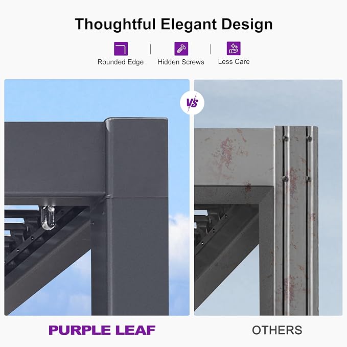 PURPLE LEAF Louvered Pergola w/Light 13' x 20' Aluminum Outdoor Pergola - Image 5