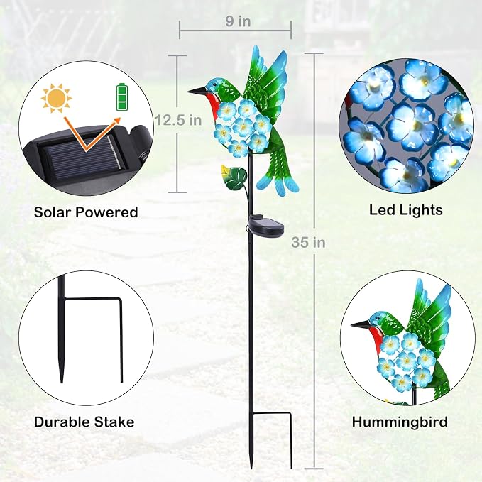 Solar Lights Outdoor Decorative Metal Solar Hummingbird Waterproof LED Metal - Image 2