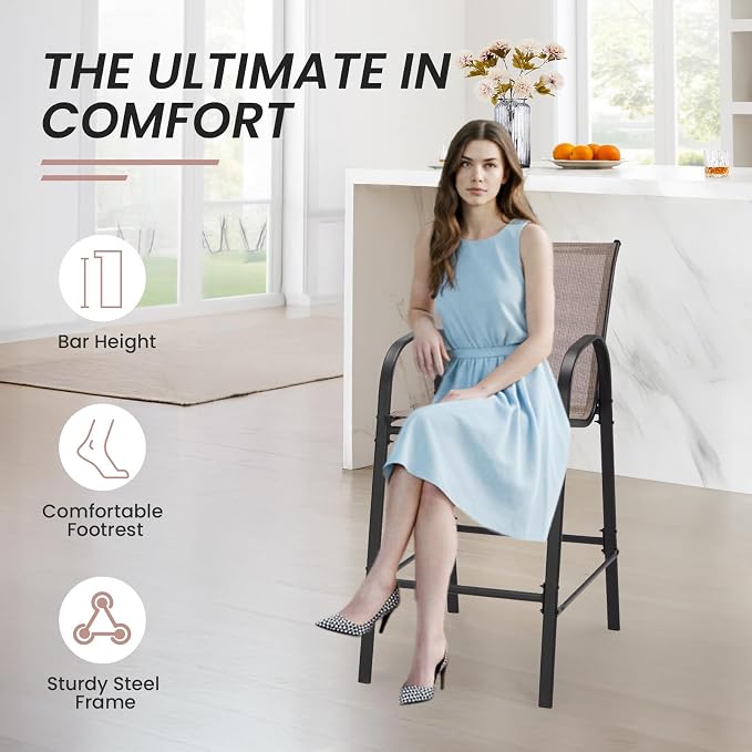 HOMREST Outdoor Bar Height Stools Set of 8, High Back Patio Chairs - Image 3