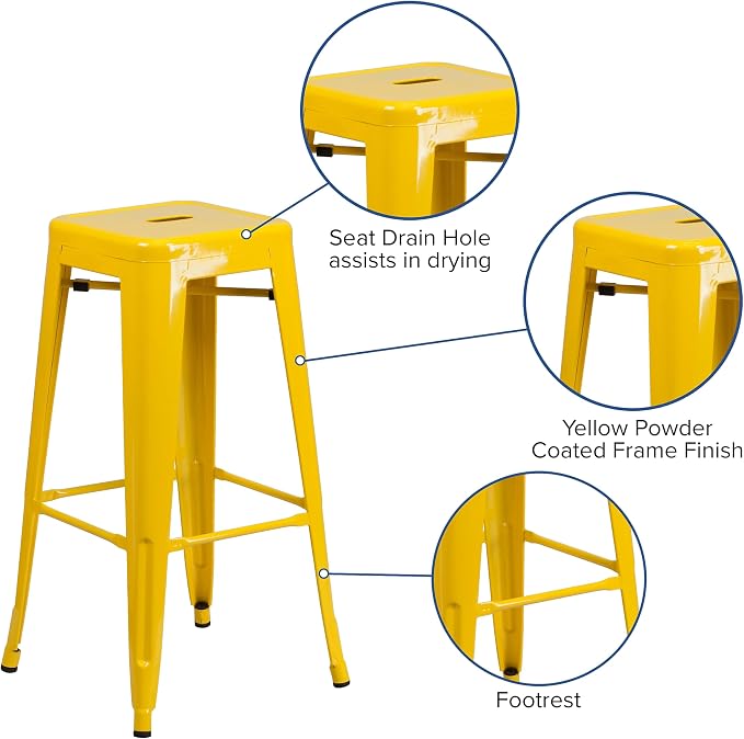 Flash Furniture Lily 4 Pack Commercial Grade 30" High Backless Yellow Metal - Image 6