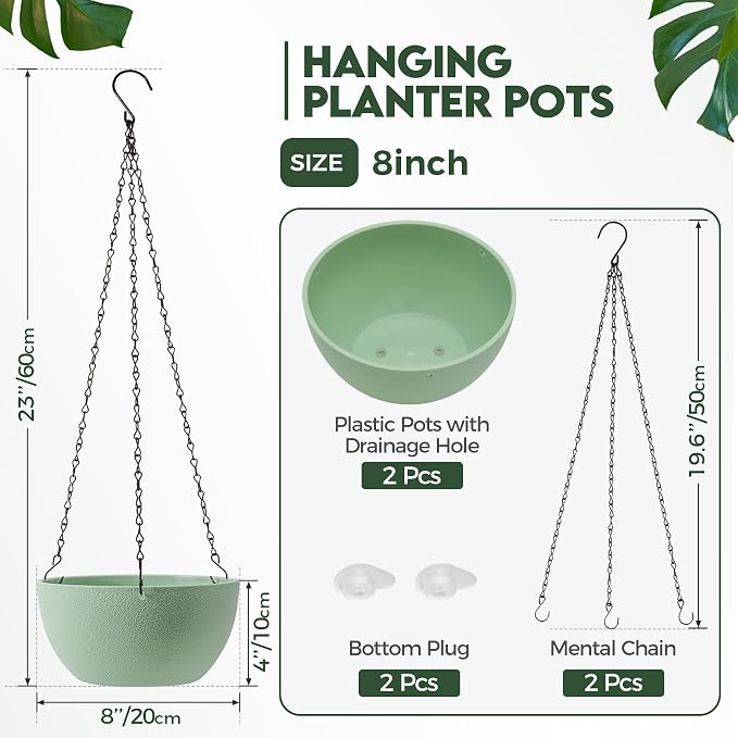 T4U 8 Inch Hanging Planter for Indoor Plants, 2 Pack Small Pots - Image 6