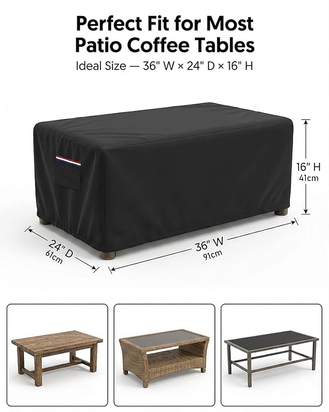 Waterproof Rectangular Patio Coffee Table Cover, 600D Heavy Duty Outdoor - Image 3