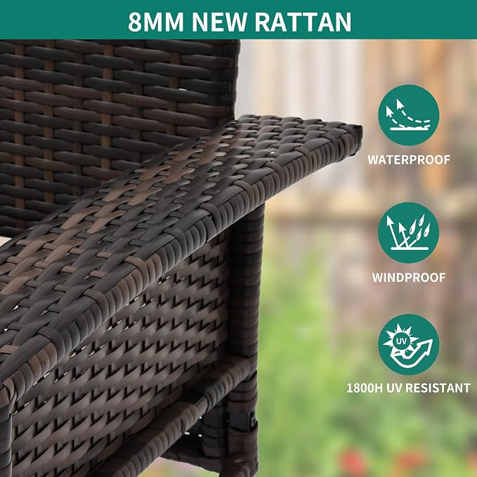 YITAHOME Wicker Hanging Porch Swing Chair Outdoor Brown Rattan Patio Swing - Image 5