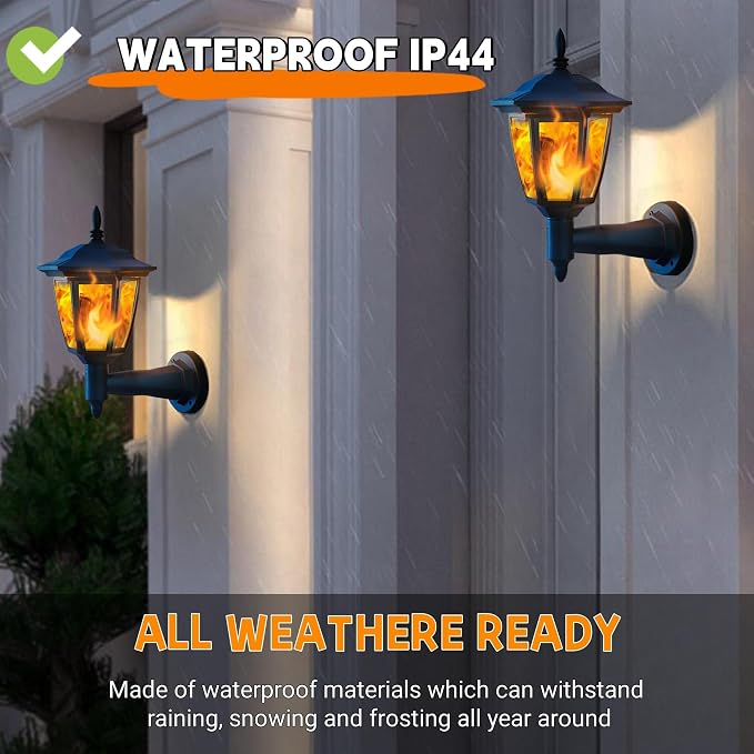 Dynaming 2 Pack Solar Flame Wall Lanterns Outdoor, Solar Powered Wall Mounted - Image 4