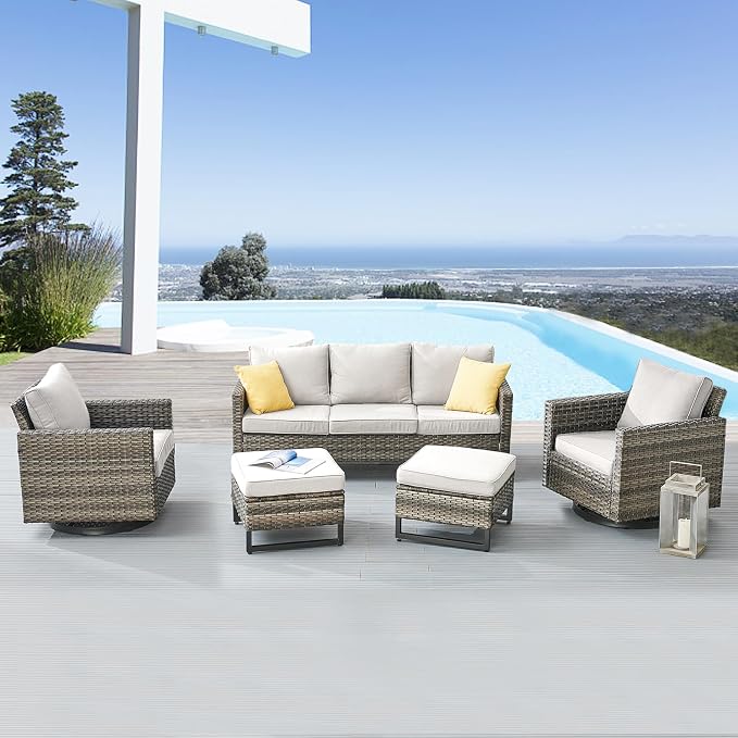 Belord Wicker Patio Furniture 5 Piece Outdoor Sofa Set, Oversize Outdoor Swivel by Belord